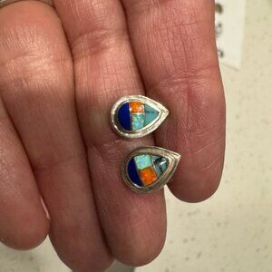 Silver and Blue Iridescent Earrings with Holographic Charm